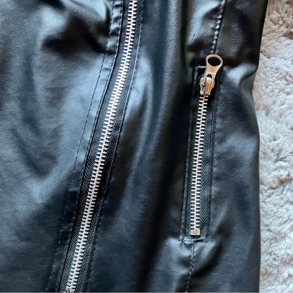 Moto Faux Black Leather side zip waterfall front lightweight jacket cardigan - Picture 9 of 13